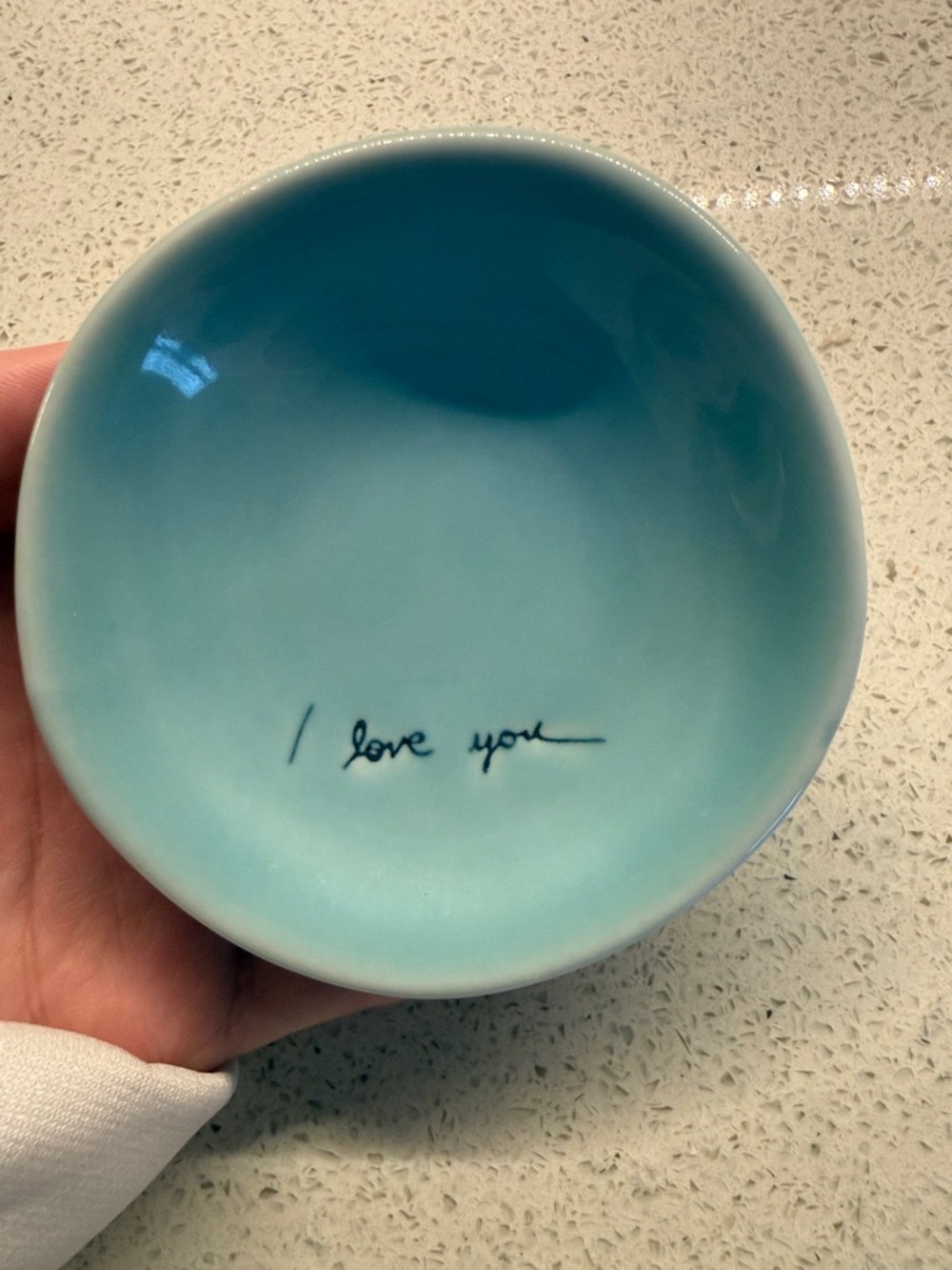 Handwritten 'I love you' Blue Ceramic Trinket Dish - Picture 2 of 5